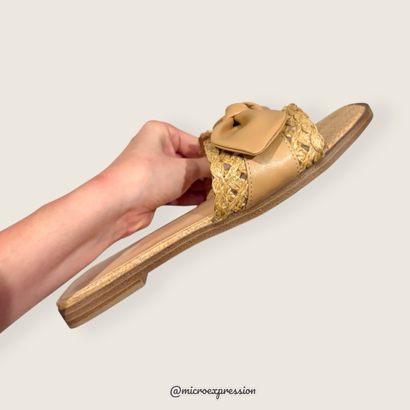 A New Day Bow Tie Cream Tan Woven Beach Summer Spring Casual Comfy Open Sandal - Picture 3 of 6